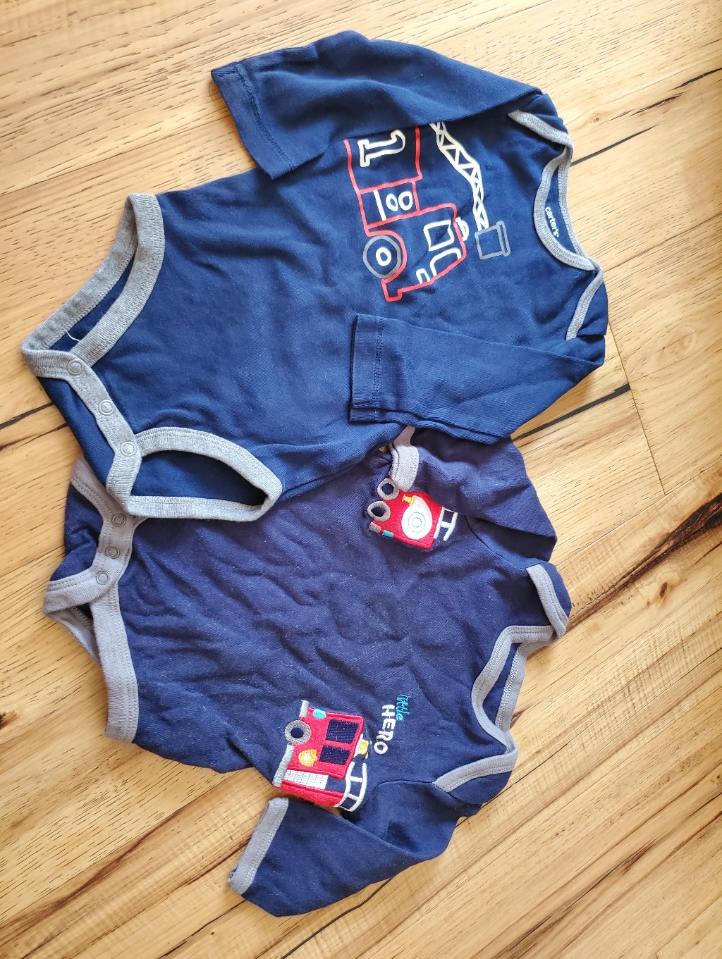 Carter's Navy And Gray Baby Bodysuit - Fire Truck Accent
